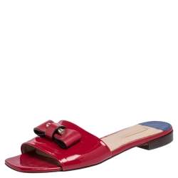 Stuart Weitzman Fuchsia Patent Leather Flat Slide Sandals Size 41