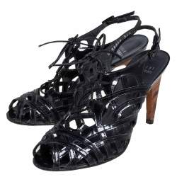 Stuart Weitzman Black Patent Leather Cage Sandals Size 36.5