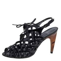 Stuart Weitzman Black Patent Leather Cage Sandals Size 36.5