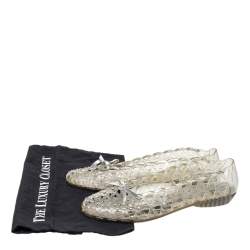 Stuart Weitzman Silver Foil Leather And Crystal Embellished Jelly Laser Cutout Ballet Flats Size 41