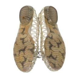 Stuart Weitzman Silver Foil Leather And Crystal Embellished Jelly Laser Cutout Ballet Flats Size 41