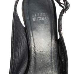 Stuart Weitzman Black/White Woven Straw Cross Strap Wedge Sandals Size 40
