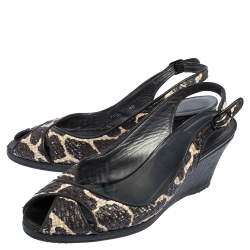 Stuart Weitzman Black/White Woven Straw Cross Strap Wedge Sandals Size 40