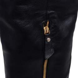 Pre Owned Stuart Weitzman Black Leather and Stretch Fabric Knee Length Flat Boots Sze 39.5