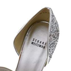 Stuart Weitzman Silver Glitter And Leather Open Toe Pumps Size 39.5