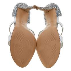 Stuart Weitzman Silver Glitter And Leather Open Toe Pumps Size 39.5