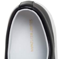 Stuart Weitzman Black Leather Faux Pearl Embellished Low Top Sneakers Size 38.5