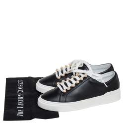 Stuart Weitzman Black Leather Faux Pearl Embellished Low Top Sneakers Size 38.5
