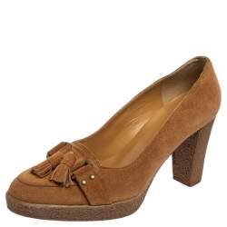 Stuart Weitzman Brown Suede Platform Block Heel Pumps Size 38