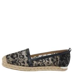 Stuart Weitzman Black Lace and Leather Espadrille Flats Size 37