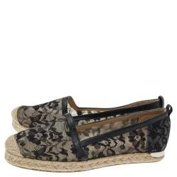 Stuart Weitzman Black Lace and Leather Espadrille Flats Size 37