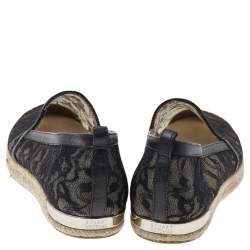 Stuart Weitzman Black Lace and Leather Espadrille Flats Size 37