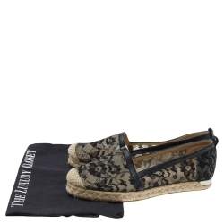 Stuart Weitzman Black Lace and Leather Espadrille Flats Size 37