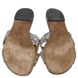 Stuart Weitzman Grey Snakeskin Embossed Leather Slide Sandals Size 36