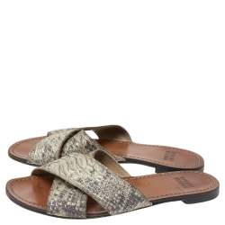 Stuart Weitzman Grey Snakeskin Embossed Leather Slide Sandals Size 36