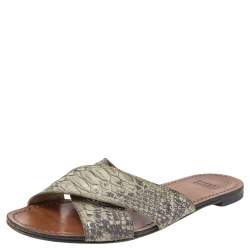 Stuart Weitzman Grey Snakeskin Embossed Leather Slide Sandals Size 36