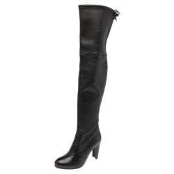Stuart Weitzman Black Leather Over The Knee Length Boots Size 36.5
