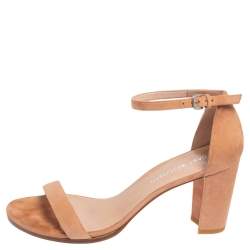 Stuart Weitzman Beige Suede Ankle Strap Open Toe Sandals Size 39.5