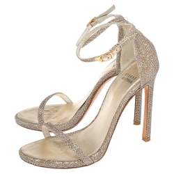 Stuart Weitzman Gold/Silver Metallic Lurex Fabric Nudist Ankle Strap Sandals Size 37