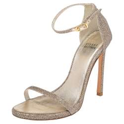 Stuart Weitzman Gold/Silver Metallic Lurex Fabric Nudist Ankle Strap Sandals Size 37