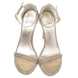 Stuart Weitzman Gold/Silver Metallic Lurex Fabric Nudist Ankle Strap Sandals Size 37