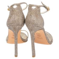 Stuart Weitzman Gold/Silver Metallic Lurex Fabric Nudist Ankle Strap Sandals Size 37