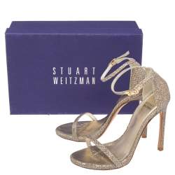 Stuart Weitzman Gold/Silver Metallic Lurex Fabric Nudist Ankle Strap Sandals Size 37