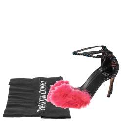 Stuart Weitzman Multicolor Textured Suede Fur Detail Ankle Strap Sandals Size 38.5