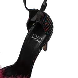 Stuart Weitzman Multicolor Textured Suede Fur Detail Ankle Strap Sandals Size 38.5