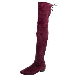 Stuart Weitzman Burgundy  Suede Urban Over-The-Knee Boots Size 42
