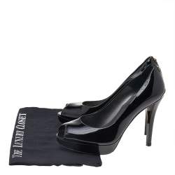 Stuart Weitzman Black Patent Leather Platform Peep Toe Pumps Size 38
