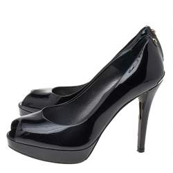 Stuart Weitzman Black Patent Leather Platform Peep Toe Pumps Size 38