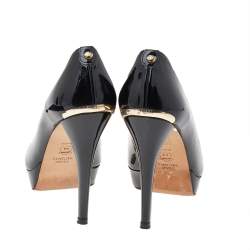 Stuart Weitzman Black Patent Leather Platform Peep Toe Pumps Size 38