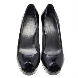 Stuart Weitzman Black Patent Leather Platform Peep Toe Pumps Size 38