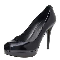 Stuart Weitzman Black Patent Leather Platform Peep Toe Pumps Size 38