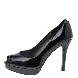Stuart Weitzman Black Patent Leather Platform Peep Toe Pumps Size 38