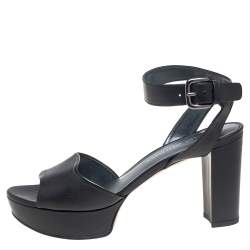 Stuart Weitzman Black Leather Platform Ankle Strap Sandals Size 40