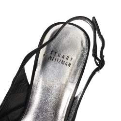 Stuart Weitzman Black Satin  Peep Toe Slingback Sandals Size 39.5