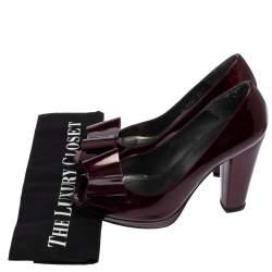 Stuart Weitzman Burgundy Patent Leather Peep Toe Bow Pumps Size 38