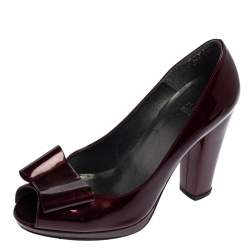 Stuart Weitzman Burgundy Patent Leather Peep Toe Bow Pumps Size 38