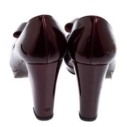 Stuart Weitzman Burgundy Patent Leather Peep Toe Bow Pumps Size 38