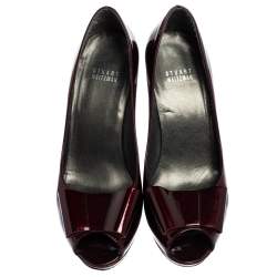 Stuart Weitzman Burgundy Patent Leather Peep Toe Bow Pumps Size 38