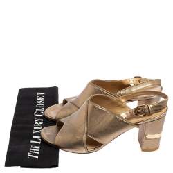 Stuart Weitzman Metallic Gold Leather Block Heel Slingback Sandals Size 39