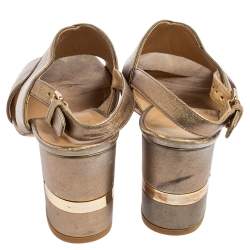 Stuart Weitzman Metallic Gold Leather Block Heel Slingback Sandals Size 39