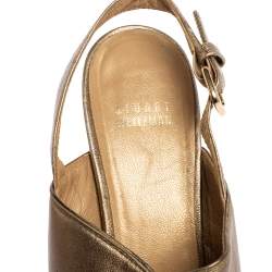 Stuart Weitzman Metallic Gold Leather Block Heel Slingback Sandals Size 39
