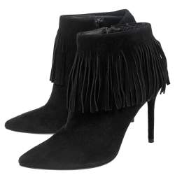Stuart Weitzman Black Suede Fringed Ankle Boots Size 36.5