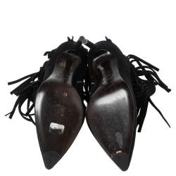 Stuart Weitzman Black Suede Fringed Ankle Boots Size 36.5