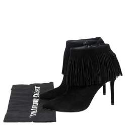 Stuart Weitzman Black Suede Fringed Ankle Boots Size 36.5