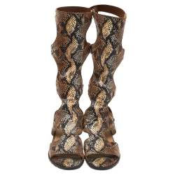 Stuart Weitzman Brown Python Leather Gladiator Flat Sandals Size 36.5
