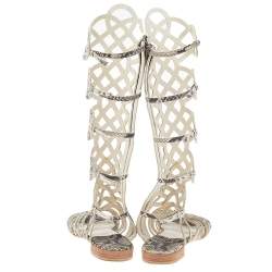 Stuart Weitzman Beige Python Embossed Leather Gladiator Sandals Size 36.5
